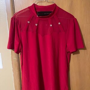 Atelier Red Women's Blouse with Sheer Accents